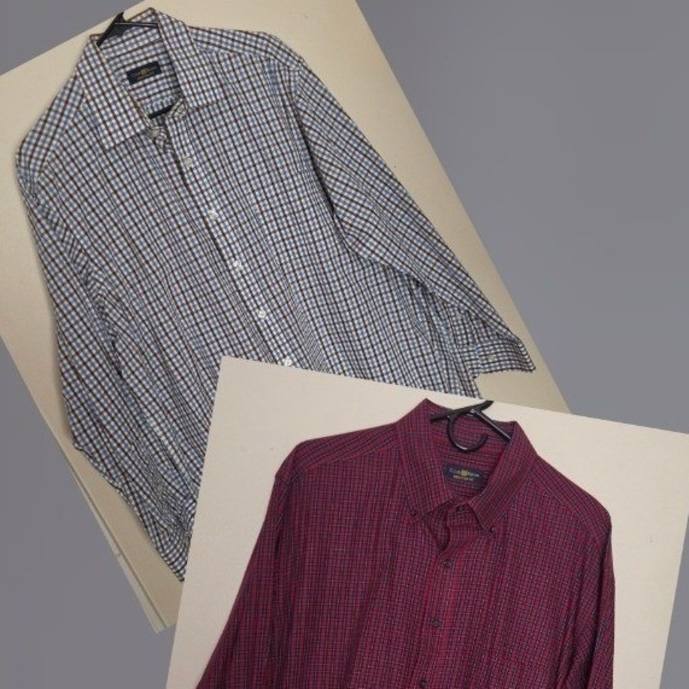 Club Room Mens Lot of 2 Plaid Button Down Shirts 17.5 34/35 Cotton Regular Fit